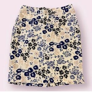 Ann Taylor Petite Floral Pencil Skirt | Size 00P | Blue Beige Black